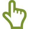 Eine grünes Icon stellt symbolisch eine Hand mit einem ausgestreckten Zeigefinger dar. Dieser steht symbolisch dafür, dass die Filmproduktion Karlsruhe mp-film dem Kunden dabei hilft, die wesentlichen Kernbotschaften zu identifizieren und das Projekt strategisch sinnvoll auszurichten.