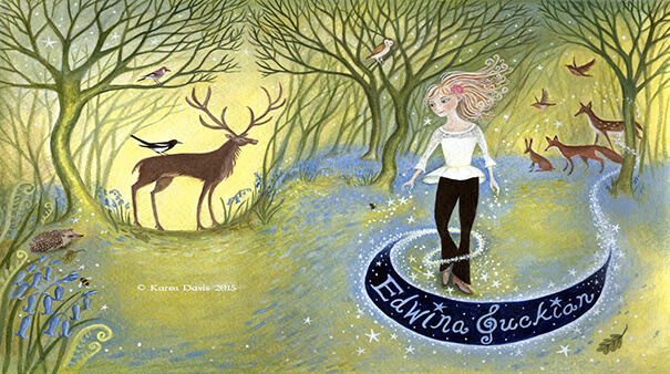 Handgezeichnete 2D-Animation mit einem Wald voller Tiere und im Vordergrung tanzt Edwina Guckian Traditional Irish Dance. Online Video Tutorial der Filmproduktion Karlsruhe mp-film.