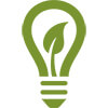 Grünes Icon einer Glühbirne in deren Mitte ein Blatt wächst steht für den Ideenreichtum des Kreativteams