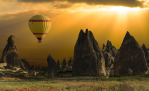 Ein gelber Luftballon fliegt über ein Mohnfeld. Das Bild ist auf der Seite Imagefilm zu sehen und auch auf der Seite Übersicht über die Leistungen von mp-film. Kontaktfeld Ausstellungsfilme.